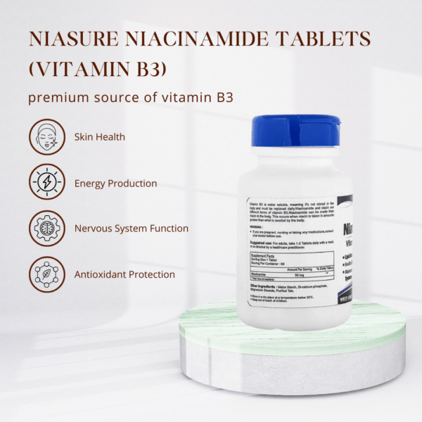 Niasure - Niacinamide (Vitamin B3) | 60 Tablets (500 mg) - Image 2